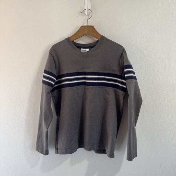 Hanna Andersson Shirt Boys 150 cm / US 12 Rugby Stripe Gray Blue White Cotton - Picture 1 of 5